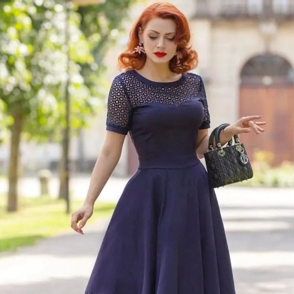 Dolly & Dotty Dress Dark Blue Vintage Inspired